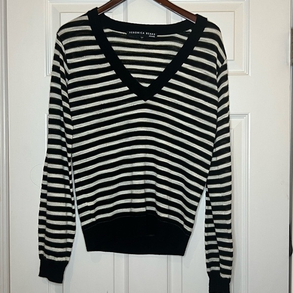 Veronica Beard Stripe V-Neck Sweater - Picture 2 of 5